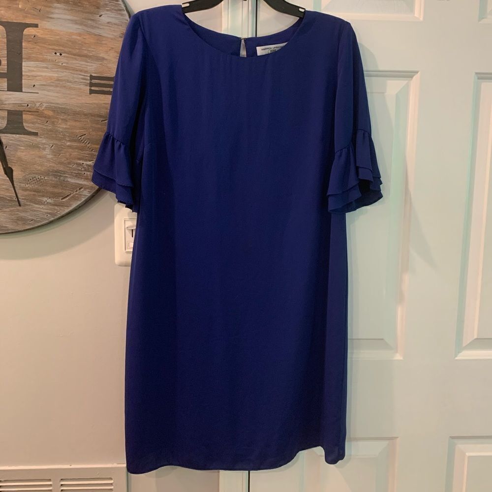 Amanda Uprichard Ruffle Sleeve Blue Sheath Dress S